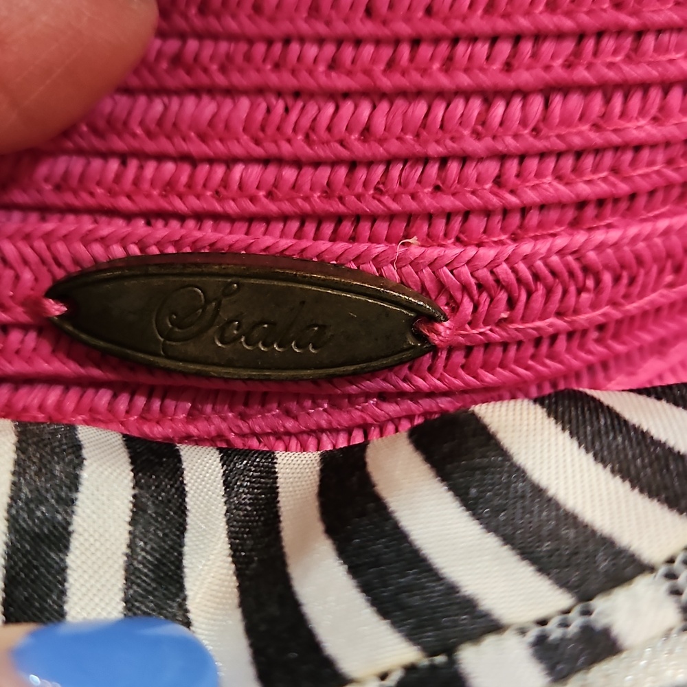Scala Pink w/Black White Flower On Side Tea Church Pool Floppy Hat - Picture 6 of 7